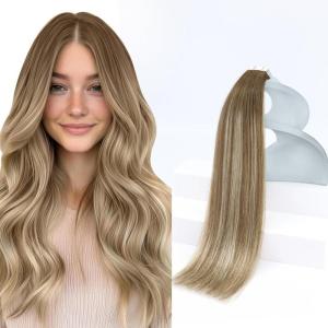 Sunny Hair Tape in Hair Extensions Human Hair, Human Hair Tape in Extensions Light Brown Balayage Blonde Hair Extensions Real Human Hair Tape in 22Inch 50g