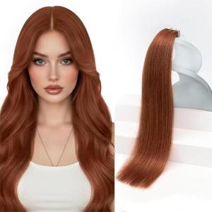 Sunny Hair Tape in Hair Extensions Human Hair Warm Copper Auburn Hair Extensions Tape in 14inch Human Hair Tape in Extensions for Women 20Pcs 50g