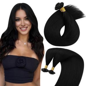 Sunny Ktip Hair Extensions Bundle with Tape in Hair Extensions Color#1 Jet Black18inch 50g+50g