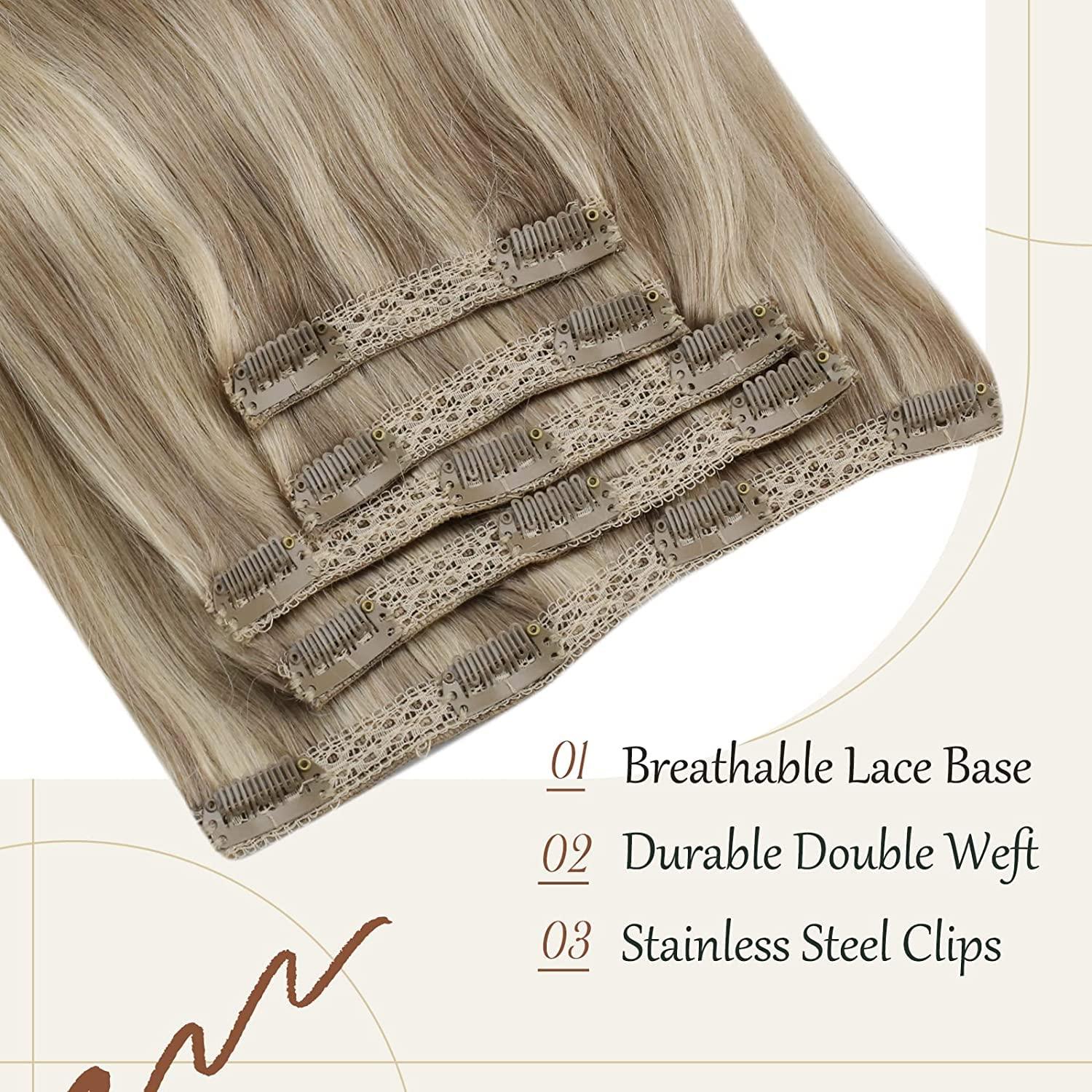 image2 Packs Sunny Hair Clip in Hair Extensions Blonde Clip in Extensions and Tape in Hair Extensions Human Hair Ash Blonde Highlights Color 20 inch