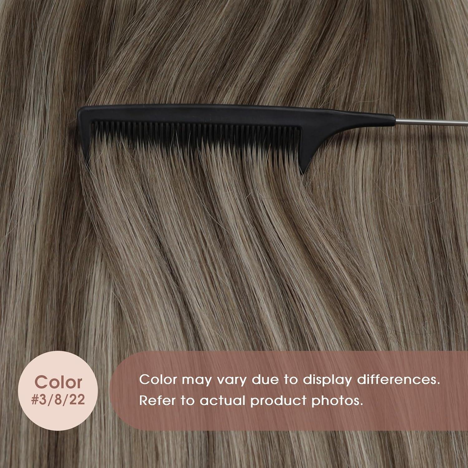 image2 Packs Sunny Itip Hair Extensions Dark Brown to Ash Brown Highlight Medium Blonde Bundle with Tape in Hair Extensions Same Color 18inch