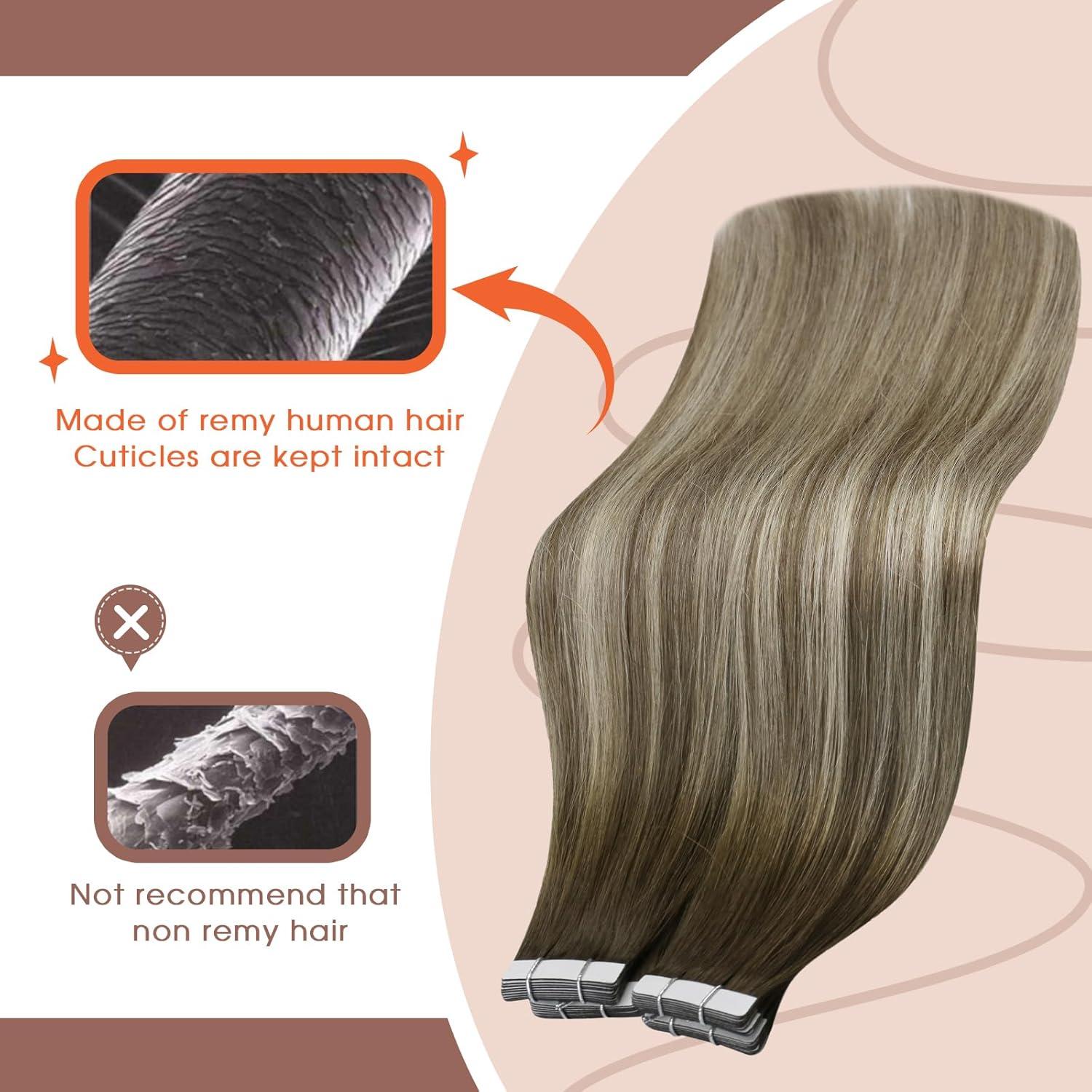 image2 Packs Sunny Itip Hair Extensions Dark Brown to Ash Brown Highlight Medium Blonde Bundle with Tape in Hair Extensions Same Color 18inch