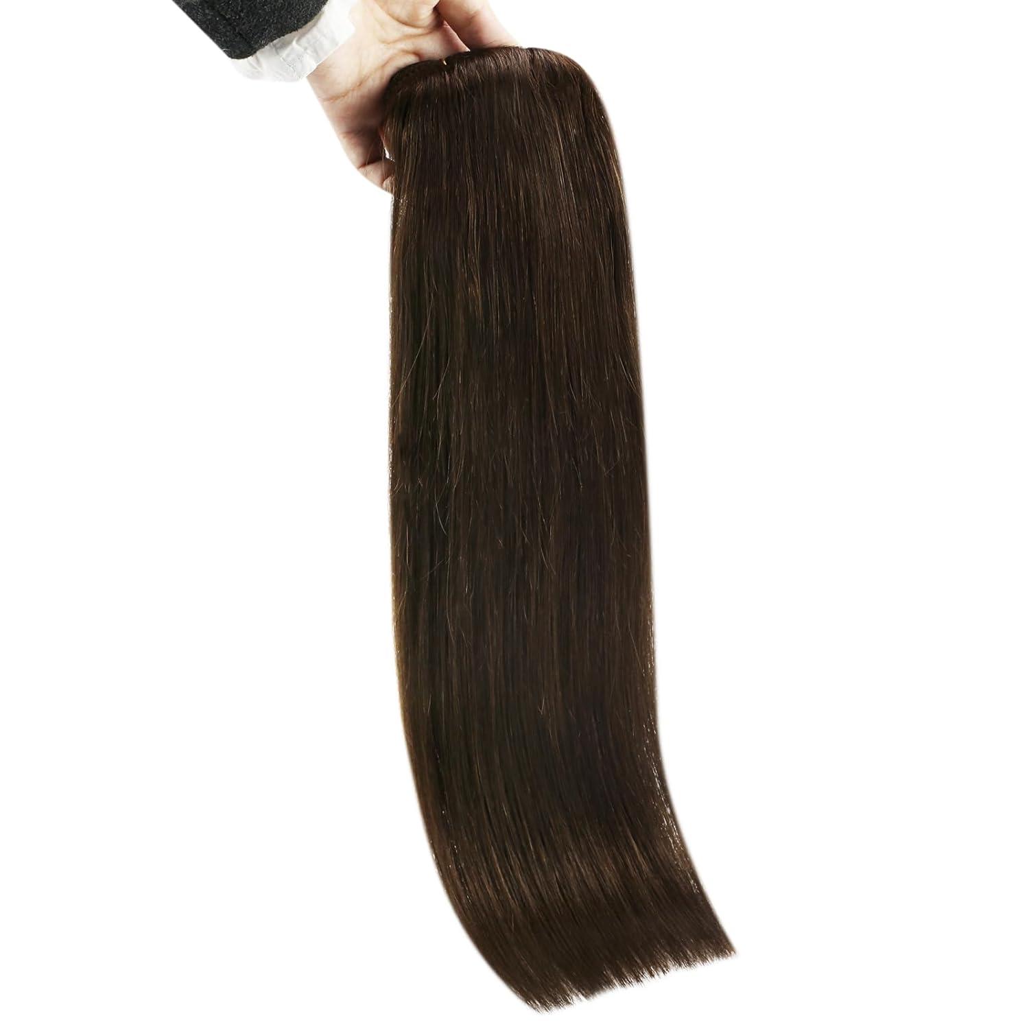 image2 Packs Sunny Tape in Hair Extensions 50g 20pcs 14inch and Sunny Weft Hair Extensions 14Inch 70G Bundle Real Human Hair 2 Darkest Brown Hair Extensions