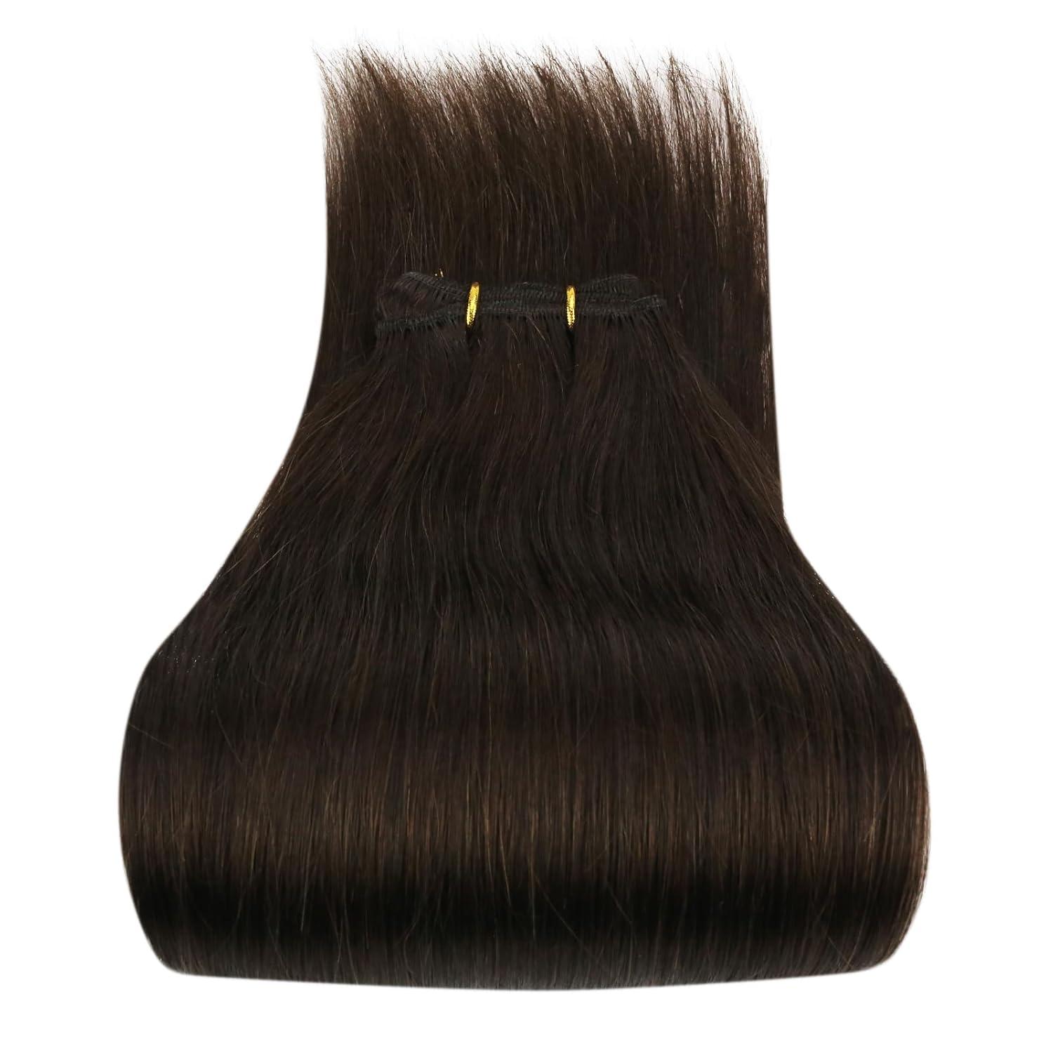 image2 Packs Sunny Tape in Hair Extensions 50g 20pcs 14inch and Sunny Weft Hair Extensions 14Inch 70G Bundle Real Human Hair 2 Darkest Brown Hair Extensions