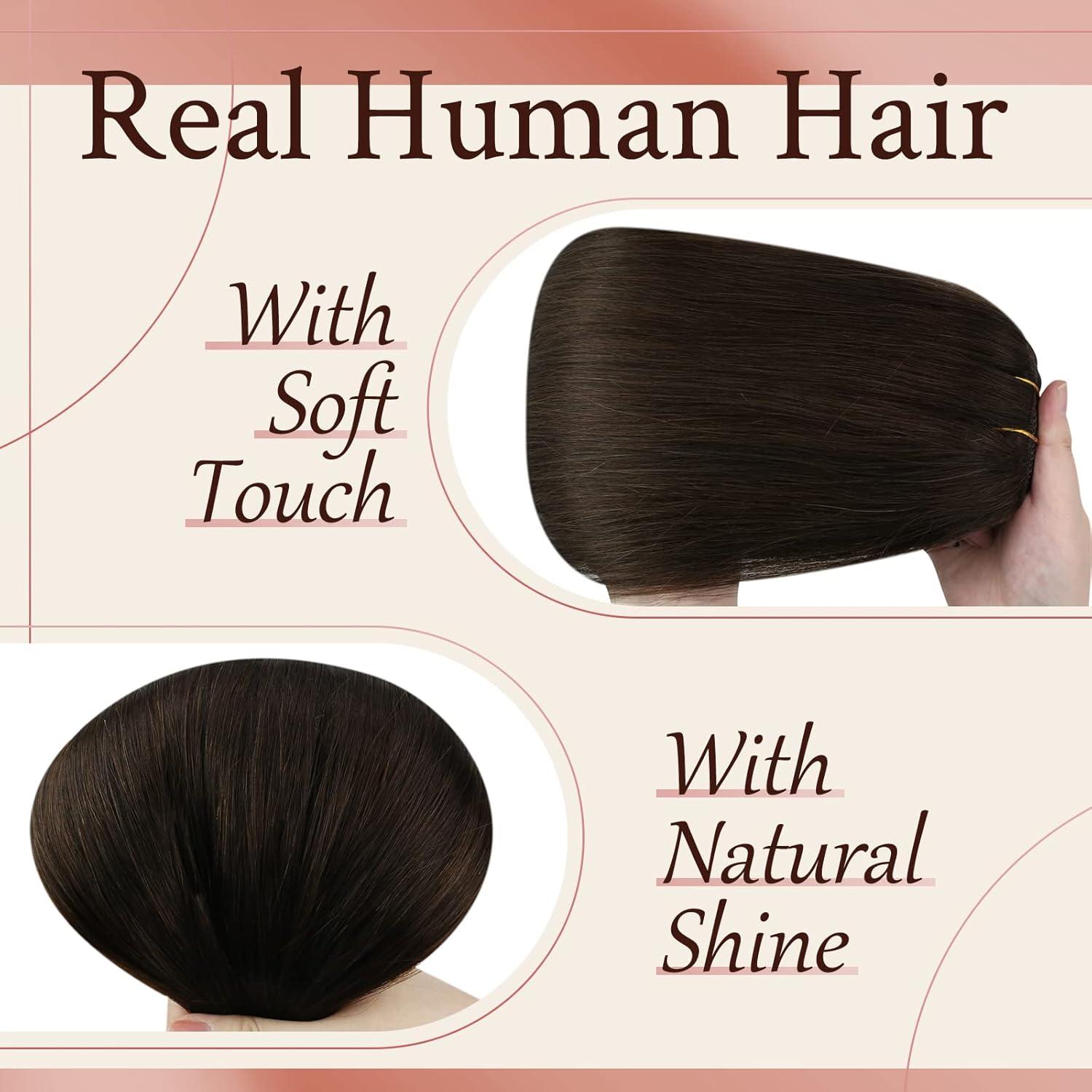 image2 PacksSunny Hair Clip in Hair Extensions Brown Human Hair Clip in Extensions Darkest Brown Tape in Hair Extensions Human Hair 16 Inch