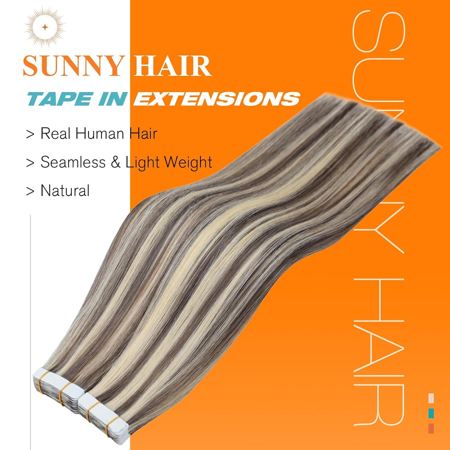 imageAdd Volume 2 Packs Sunny Hair Light Brown Highlights Blonde 24 Inch Human Hair Extensions Sew In and Tape in Hair Extensions 20Pcs 50g