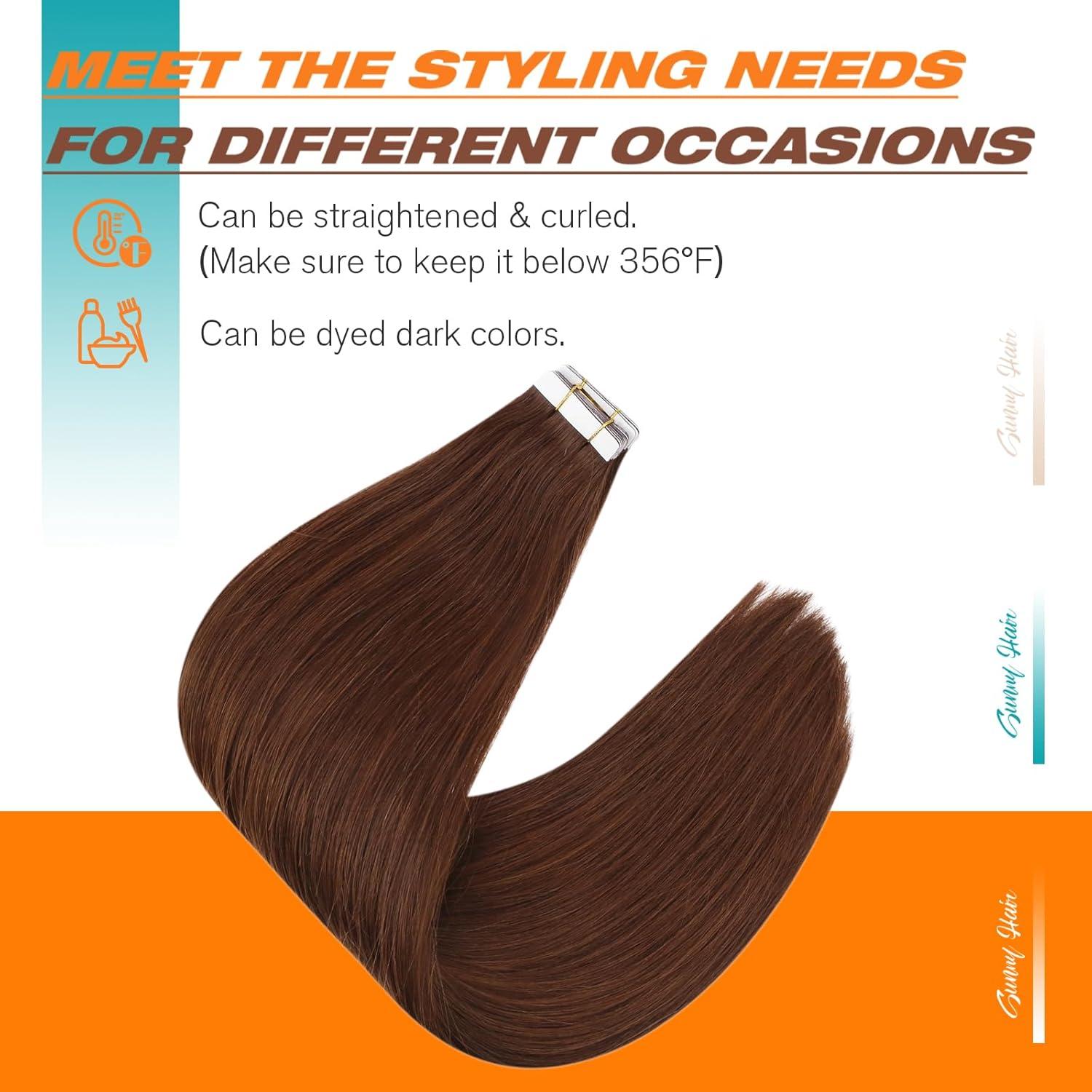 imageSunny Hair 20Pcs 50g 18inch Light Brown Balayage Blonde Hair Bundle Tape in Hair Extensions with Remy Hair Extensions Tape ins 2 Packs