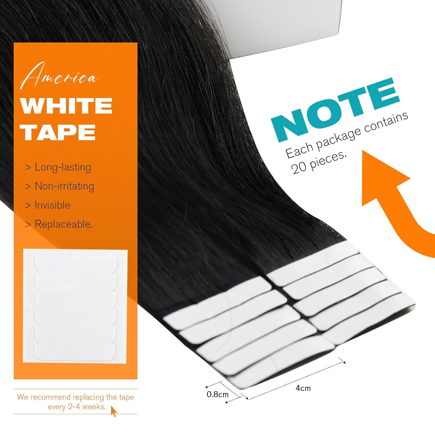 imageSunny Hair 20Pcs 50g 26inch Black Human Hair Extensions Bundle Tape in Hair Extensions with Real Human Hair Tape in Extensions Jet Black Tape in Extensions 2 Packs
