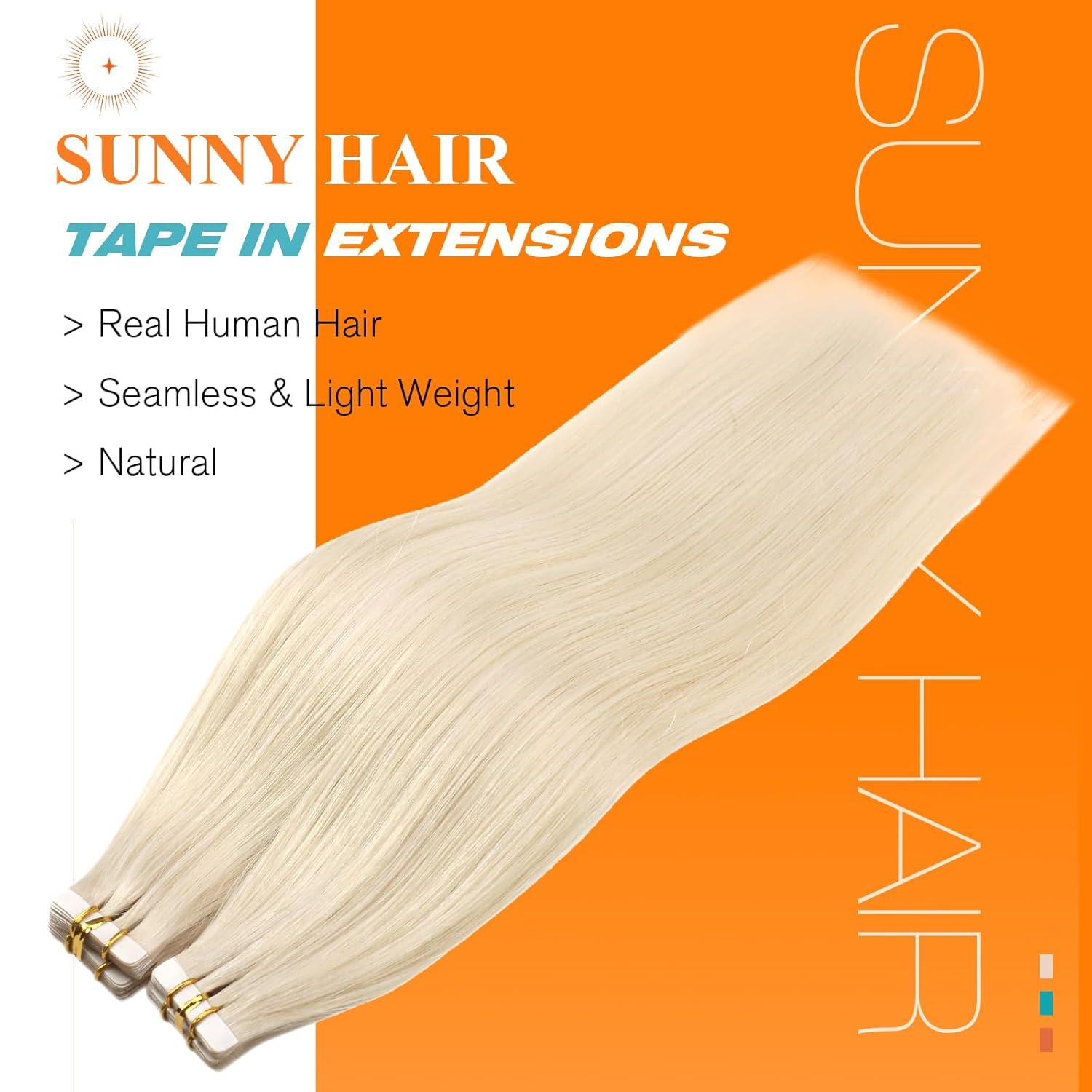 imageSunny Hair 20Pcs 50g 28inch Black Human Hair Extensions Bundle Tape in Hair Extensions with Remy Tape ins Human Hair Extensions 2 Packs
