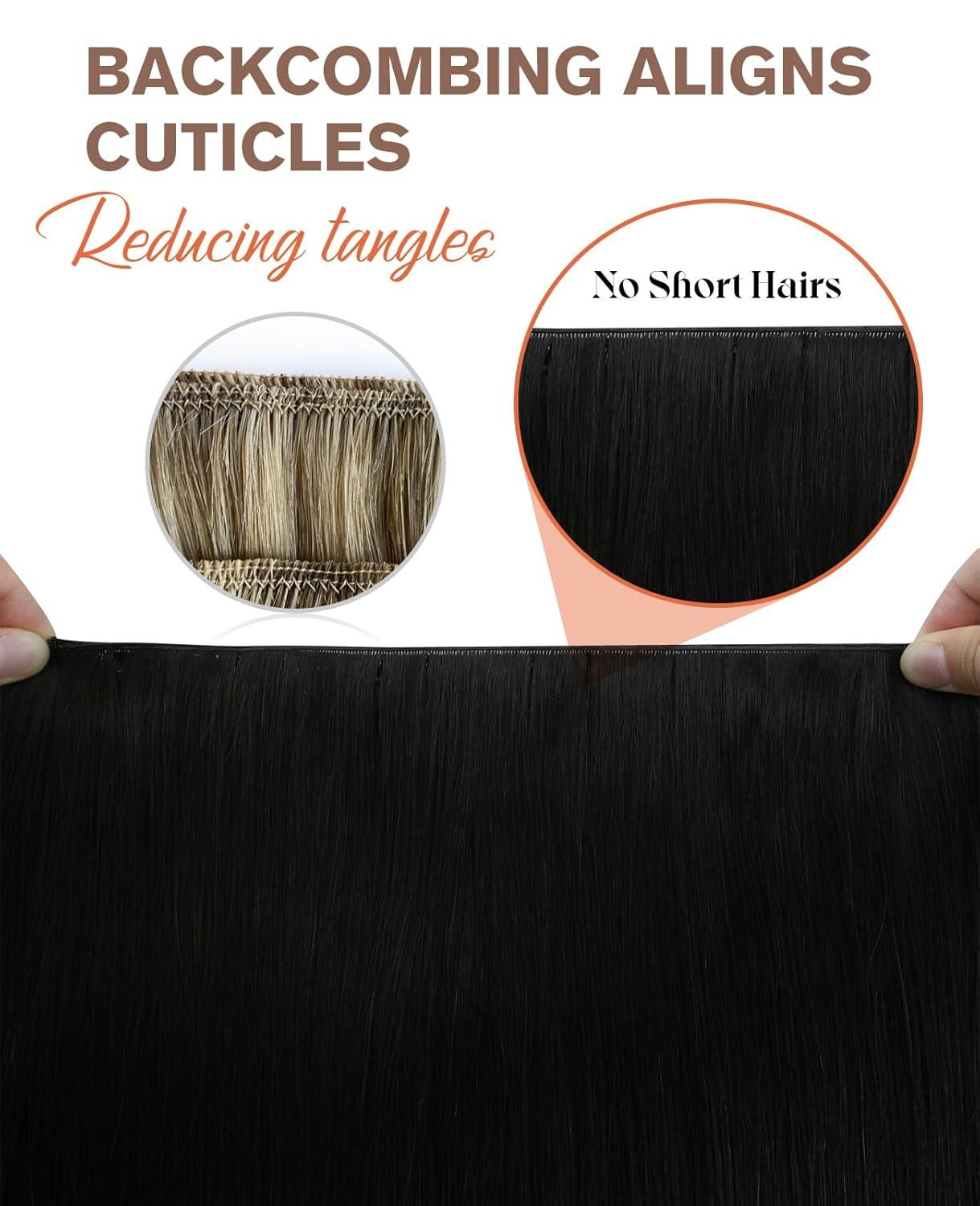 imageSunny Hair Black Tape in Hair Extensions 20inch Natural Black Bundle with Sunny Hair Genius Weft Hair Extensions 18inch Jet Black Straight Remy Hair 50g60g