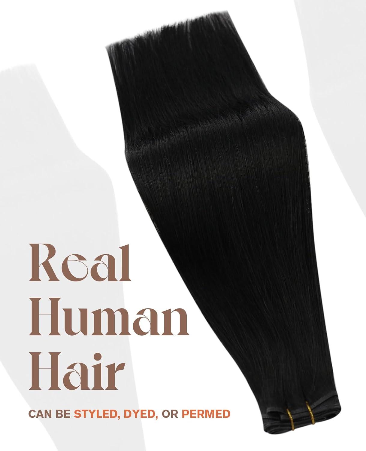 imageSunny Hair Black Tape in Hair Extensions 20inch Natural Black Bundle with Sunny Hair Genius Weft Hair Extensions 18inch Jet Black Straight Remy Hair 50g60g