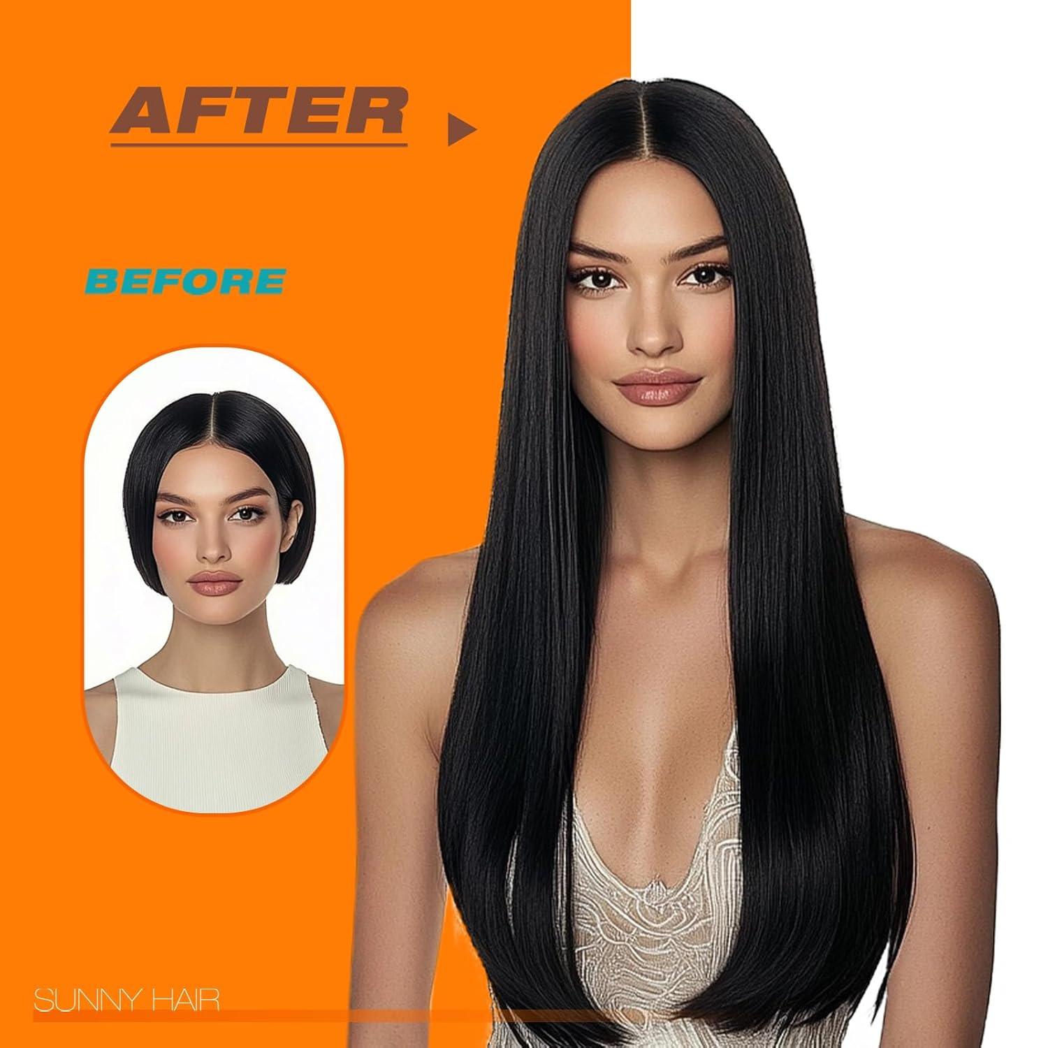 imageSunny Hair Black Tape in Hair Extensions Human Hair 18 inch Remy Human Hair Tape in Extensions for Women 10Pcs 25g