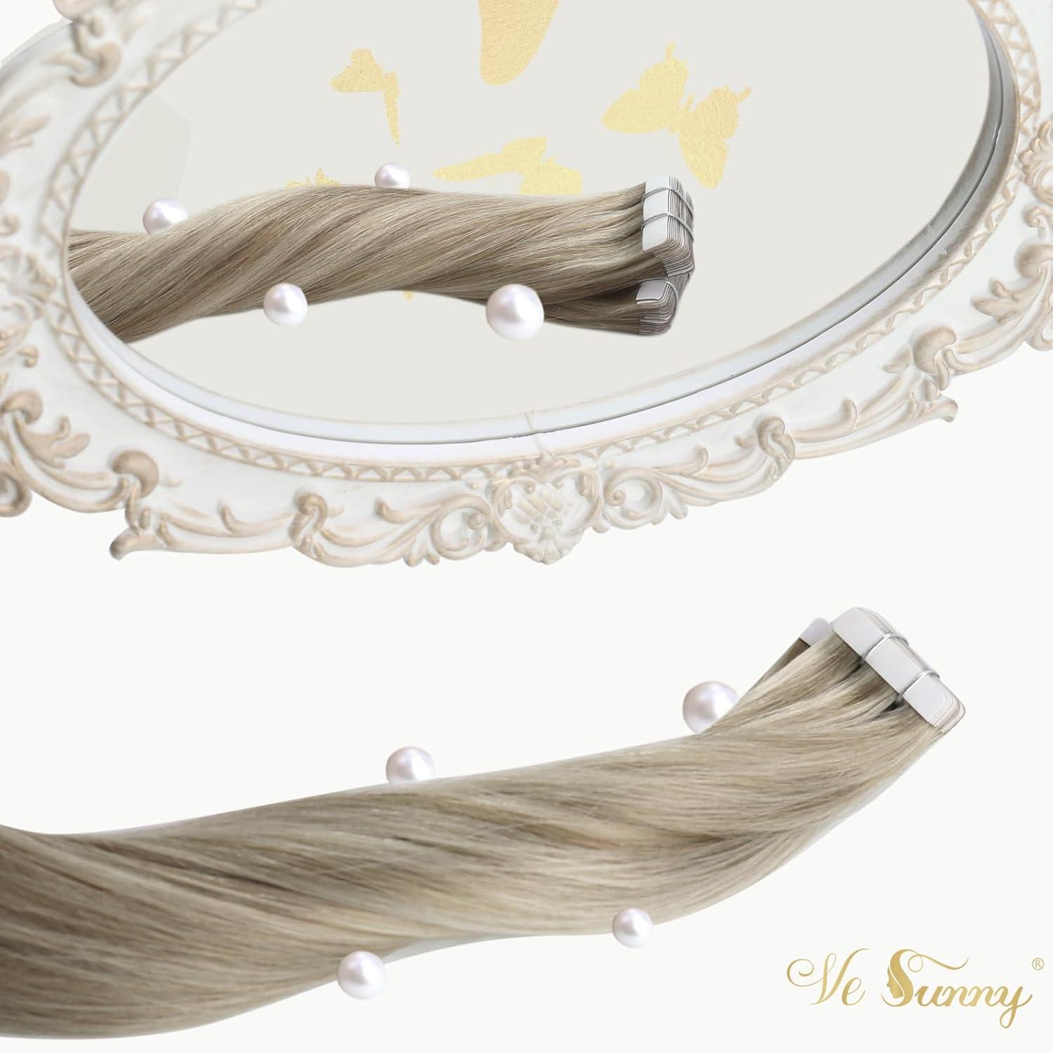 imageSunny Hair Clip in Hair Extensions Straight Human Hair Bundle Ve Sunny Blonde Tape in Hair Extensions Highlight Hair Extensions Light Blonde Highlight Golden Blonde 20pcs 50g 20inch