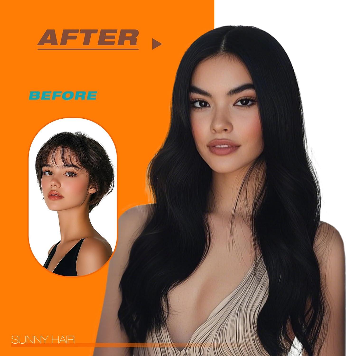 imageSunny Hair Tape in Hair Extensions Human Hair 16inch 40pcs 100g Hair Extensions Real Human Hair Tape in Extensions for Women Jet Black Invisible Remy Hair Natural Straight Skin Weft Double Sided Tape