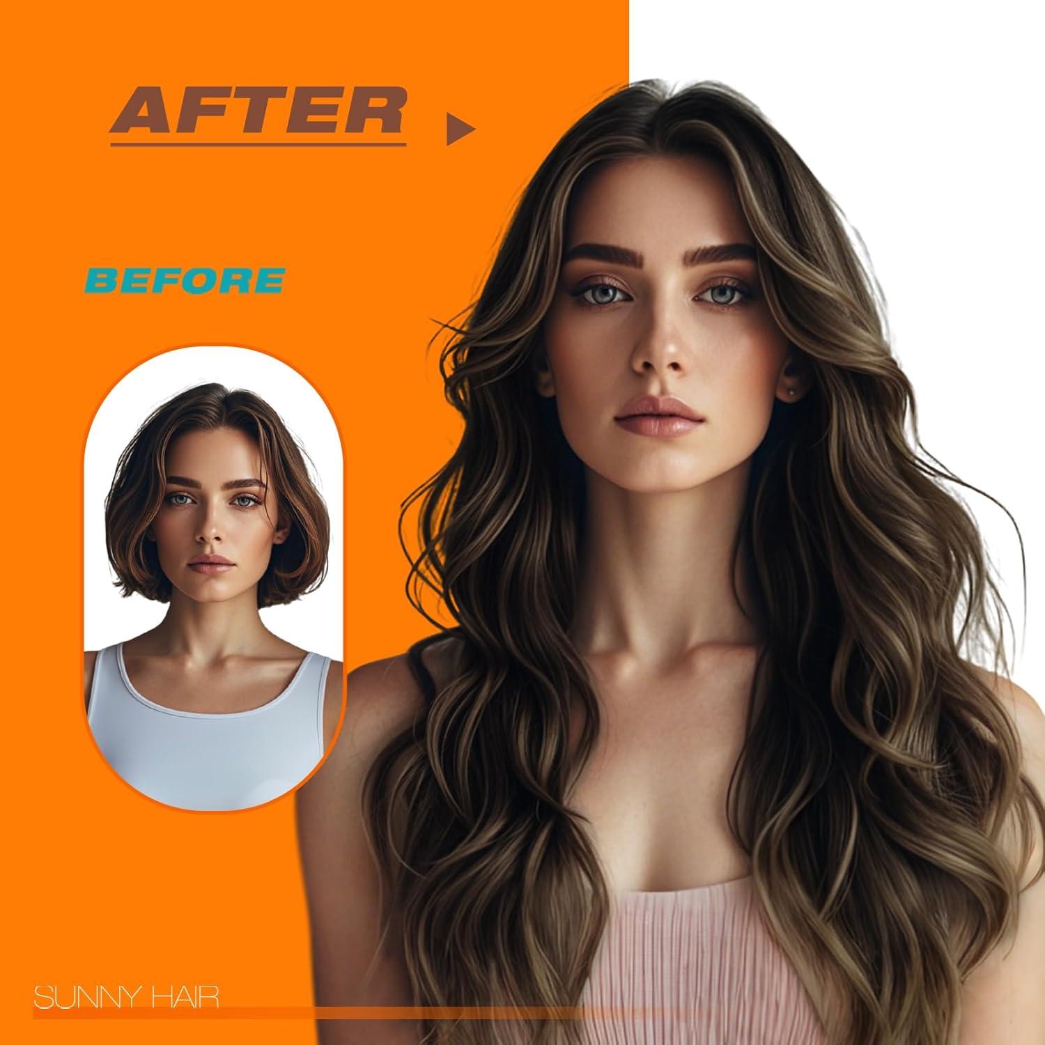 imageSunny Hair Tape in Hair Extensions Human Hair 18 Inch 40pcs 100g Hair Extensions Real Human Hair Tape in Extensions for Women Darkest Brown Ombre Medium Brown Balayage Remy Hair Straight Skin Weft