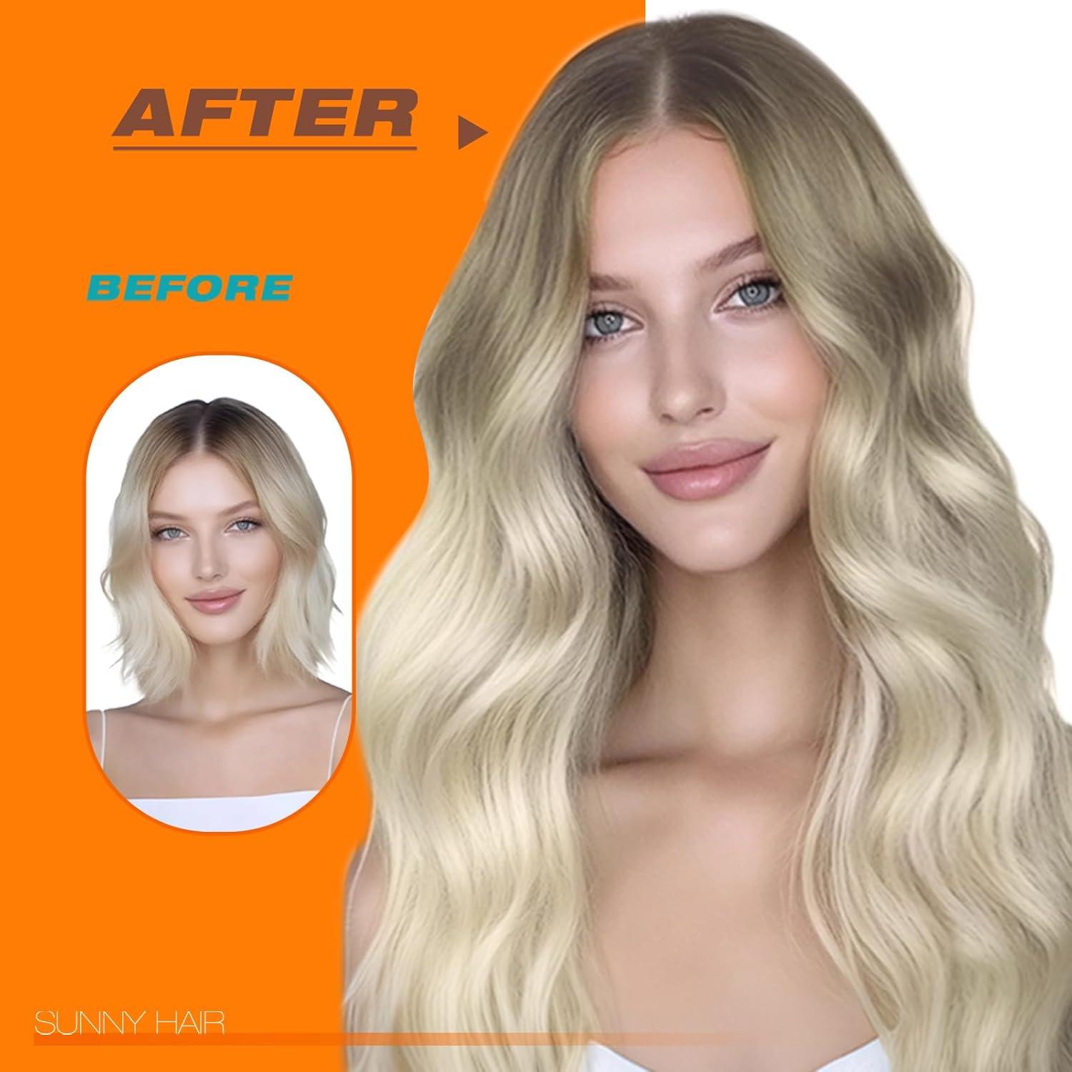 imageSunny Hair Tape in Hair Extensions Real Human Hair Invisible Remy Hair Extensions Tape ins for Women Light Brown Root to Platinum Blonde Balayage 18 inch 20Pcs 50G