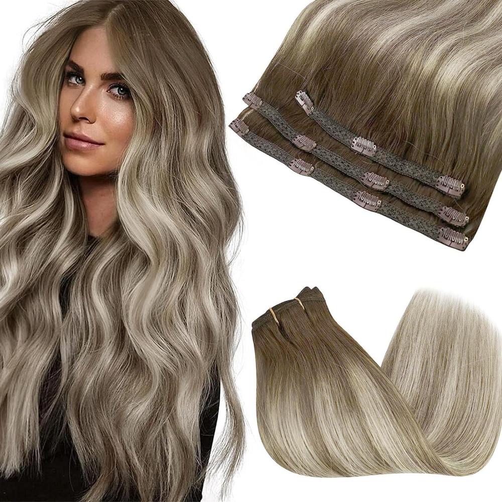 image2Packs Sunny Tape in Hair Extensions and 3pcs Clip in Hair Extensions Brown Blonde 70g