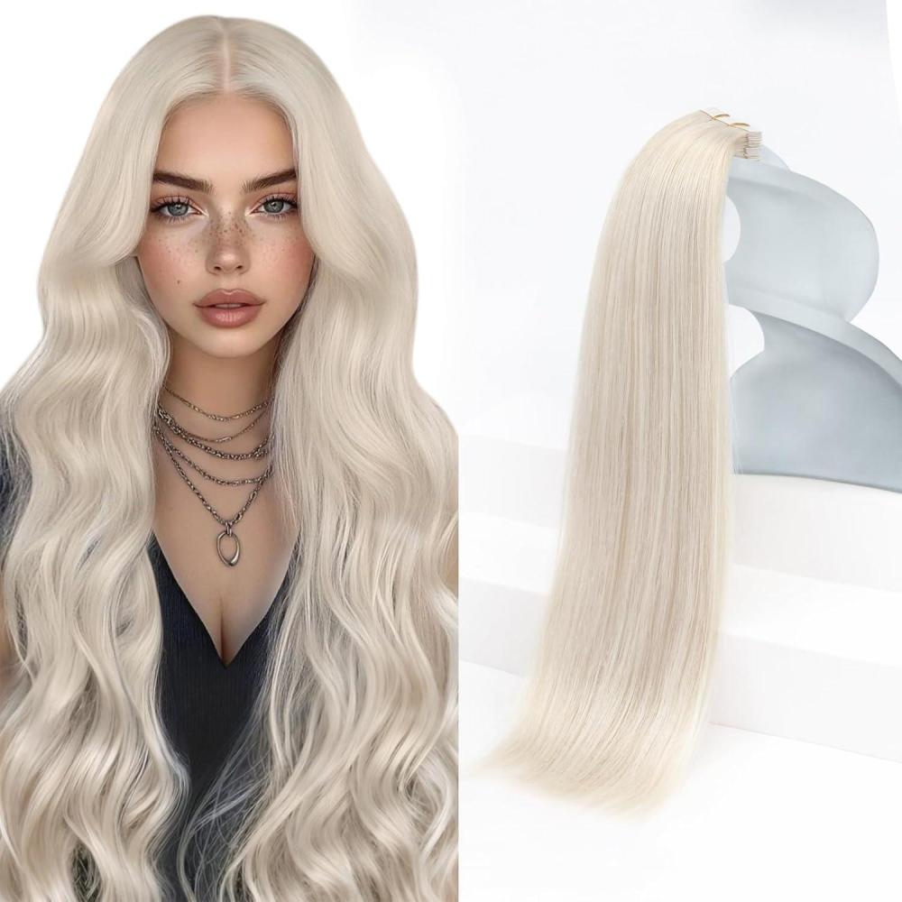 imageSunny 2 Pack Total 100G Tape Hair Extensions Real Human Hair Light Brown 20inch