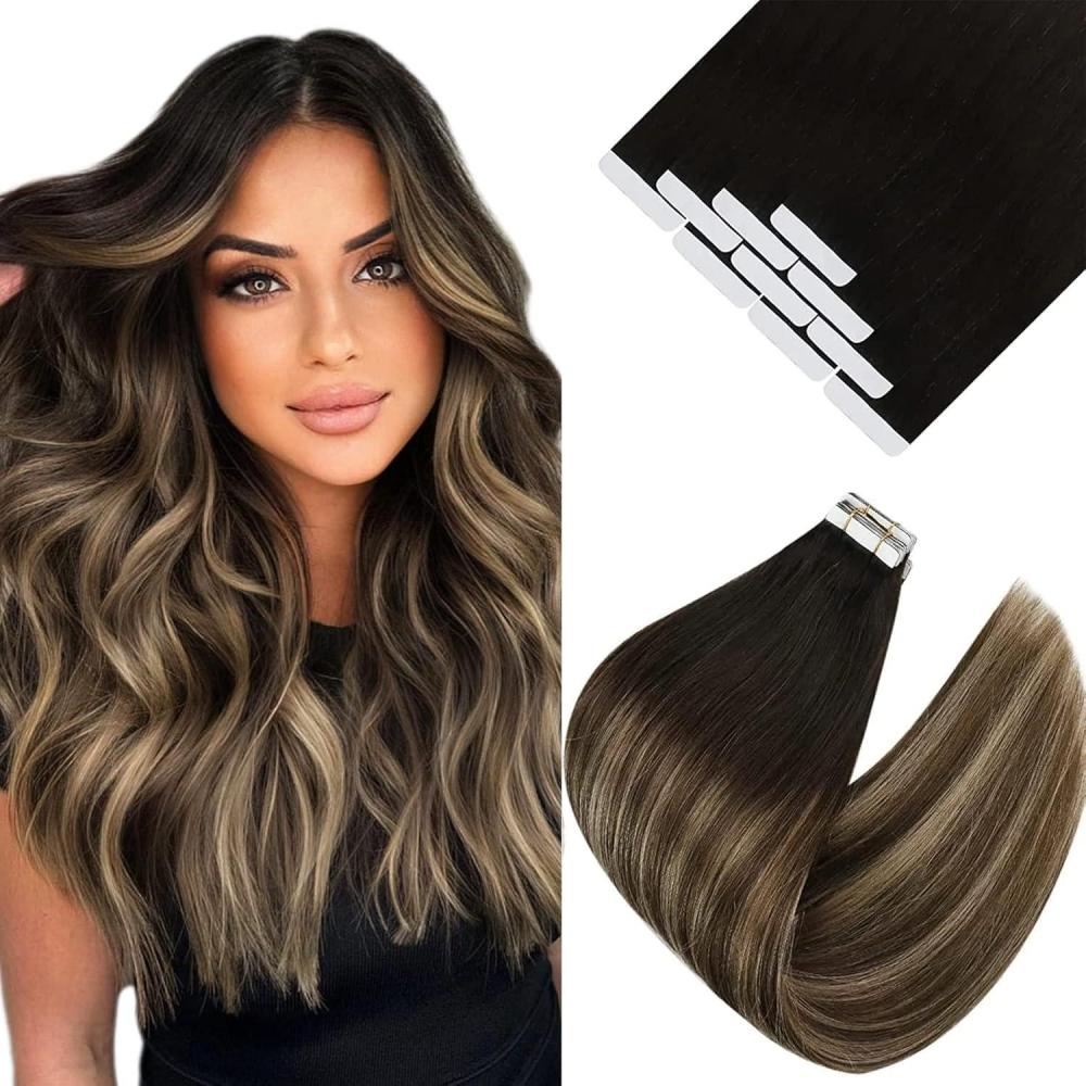 imageSunny Clip in Hair Extensions 18inch Bundle Ve Sunny Tape in Hair Extensions Real Human hair Dark Brown with Ash Brown