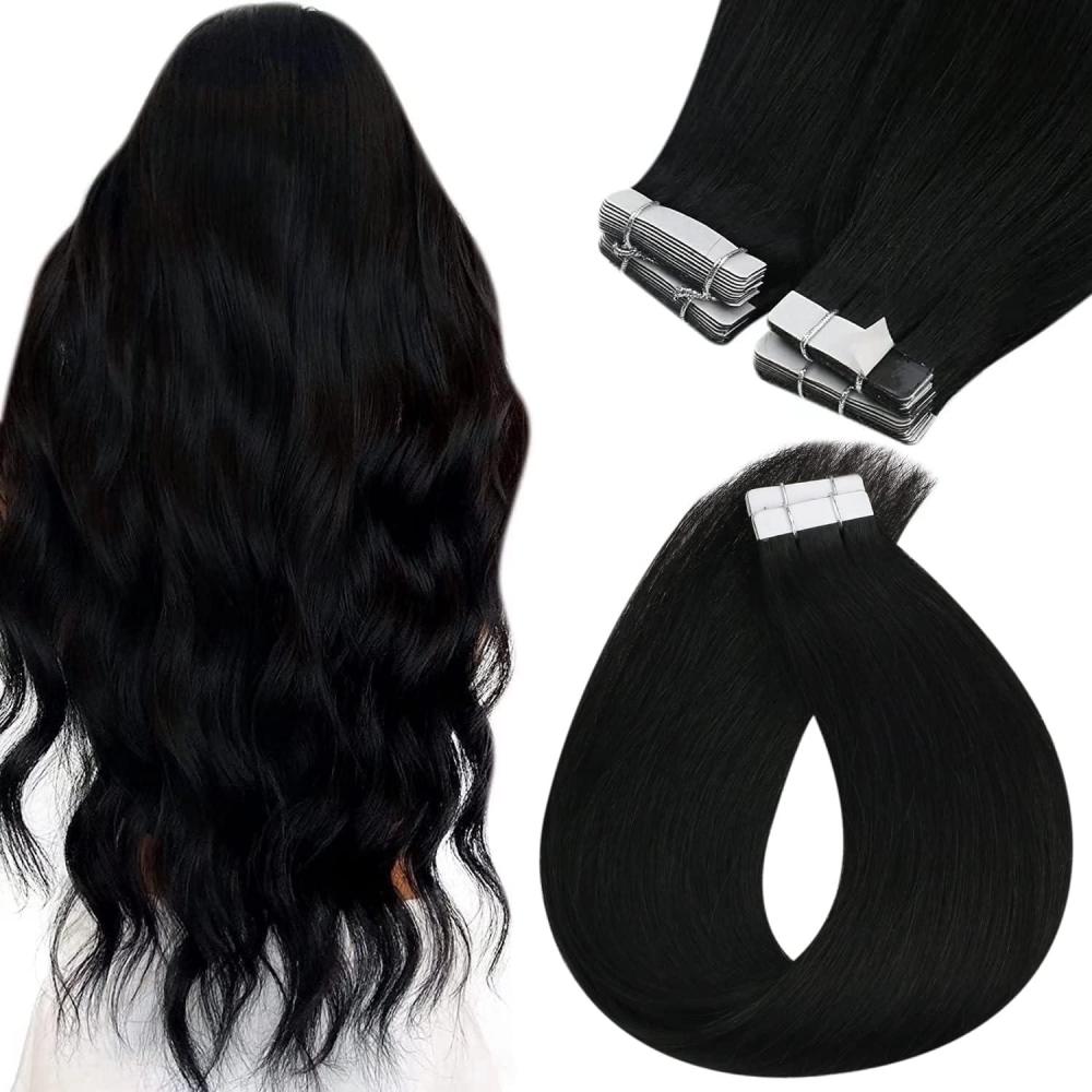 imageSunny Hair Tape in Hair Extensions Color226 Darkest Brown Ombre Medium Brown Balayage 18inch Bundle with Color1 Jet Black 18inch