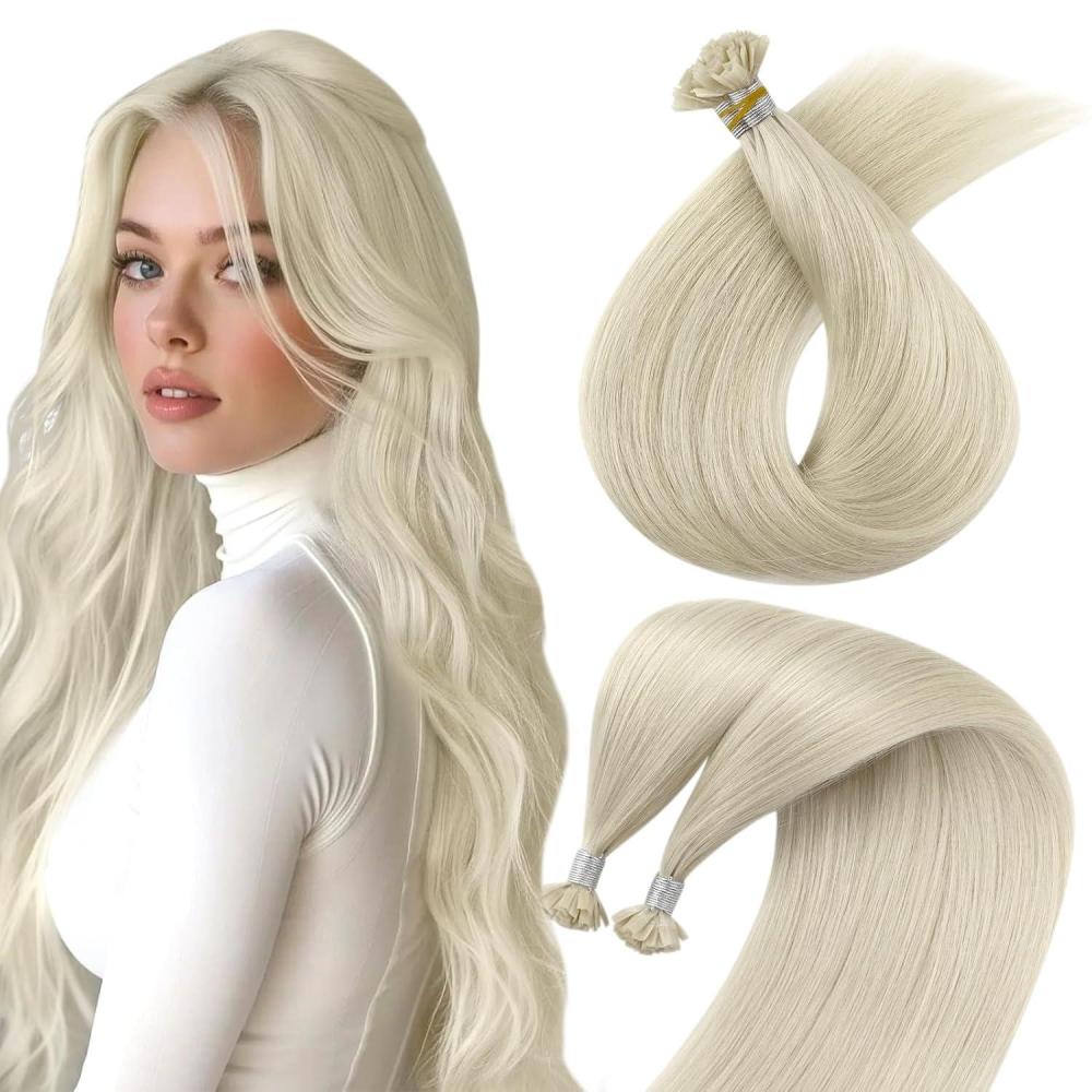imageSunny Ktip Hair Extensions Bundle with Tape in Hair Extensions Color60 Platinum Blonde 16inch 50g50g