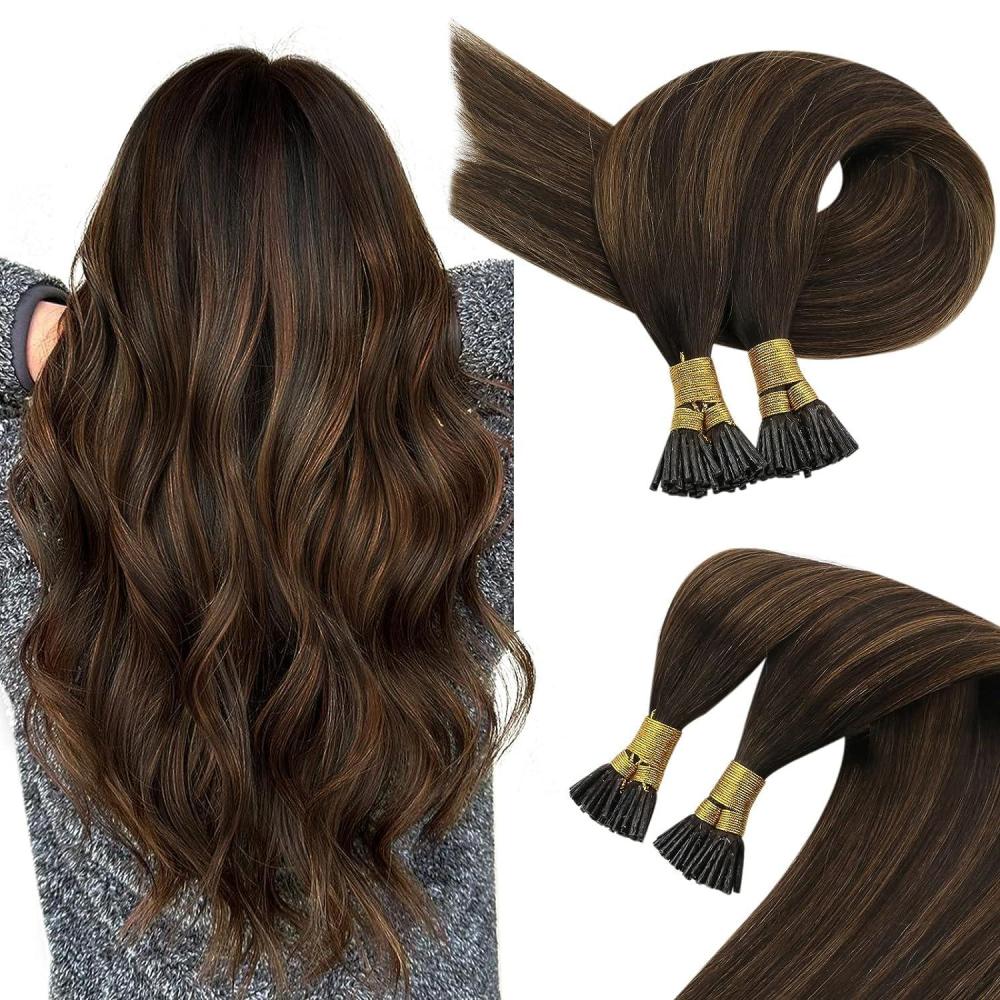 imageSunny Tape in Hair Extensions 50G 20pcs with Itips Hair Extensions Brown Ombre 60S50G 18inch