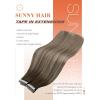 2 Packs Sunny Hair Tape in Hair Extensions Real Human Hair Cool Brown Balayage Light Brown with Highlight 18inch Bundle with Same Color 16inch 40pcs 100G
