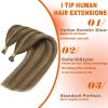 [2 Packs] Sunny Itip Hair Extensions Dark Brown Highlight Caramel Blonde Bundle with Tape in Hair Extensions Same Color 18inch