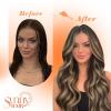 [2 Packs] Sunny Itip Hair Extensions Dark Brown Highlight Caramel Blonde Bundle with Tape in Hair Extensions Same Color 18inch