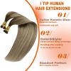 [2 Packs] Sunny Itip Hair Extensions Dark Brown to Ash Brown Highlight Medium Blonde Bundle with Tape in Hair Extensions Same Color 16inch