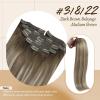 2Packs 145g Ve Sunny Brown Balayage Tape in Hair Extensions Human Hair and Sunny Clip in Hair Extensions Dark Brown Ombre Light Brown with Blonde Balayage Human Hair Extensions 18inch