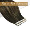 2Packs 80g Sunny & Ve Sunny Brown Tape in Hair Extensions Human Hair Brown Ombre Tape in Hair Extensions Human Hair Dark Brown to Medium Brown Balayage Tape on Hair Extensions 12inch+ 14inch