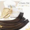 Sunny 18″ Bundle: 50G Seamless Tape in Hair Extensions Dark Brown Mixed Chestnut Brown Balayage + 120G Clip in Hair Extensions Brown, Total 170G, Human Hair Extensions Soft