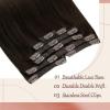 Sunny 18″ Bundle: 50G Seamless Tape in Hair Extensions Dark Brown Mixed Chestnut Brown Balayage + 120G Clip in Hair Extensions Brown, Total 170G, Human Hair Extensions Soft