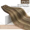 Sunny 18″ Bundle: Total 170g, Brown Tape in Human Hair Extensions 50g + Weft Hair Extensions Human Hair Brown 120g, Dark Brown Highlight Caramel Blonde