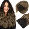 Sunny Clip in Hair Extensions 18inch Bundle Ve Sunny Tape in Hair Extensions Real Human hair Dark Brown with Ash Brown