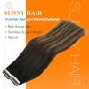 Sunny Hair 20Pcs 50g 16inch Black Brown Balayage Ash Blonde Remy Hair Bundle Tape in Hair Extensions with Darkest Brown Remy Hair Extensions Tape in Human Hair 2 Packs