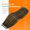 Sunny Hair Tape in Extensions for Women Real Hair 40Pcs 16 Inch 100g Tape in Hair Extensions Human Hair Dark Brown Balayage Caramel Blonde Hair Extensions Straight Tape in