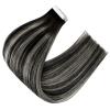 Sunny Hair Tape in Hair Extensions Human Hair 24 Inch Hair Extensions Real Human Hair Tape in Extensions for Women Natural Black Roots to Silver Grey Balayage Virgin Hair Natural Straight 10Pcs 25g
