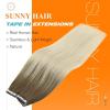 Sunny Hair Tape in Hair Extensions Real Human Hair Invisible Remy Hair Extensions Tape ins for Women Light Brown Root to Platinum Blonde Balayage 18 inch 20Pcs 50G