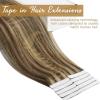 Ve Sunny 12″ Bundle: Human Hair Tape in Extensions 30g + Clip in Hair Extensions Real Human Hair 80g, Dark Brown Highlight Caramel Blonde, Short Hair Extensions, Total 110g 12inch