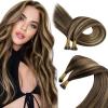 [2 Packs] Sunny Itip Hair Extensions Dark Brown Highlight Caramel Blonde Bundle with Tape in Hair Extensions Same Color 20inch