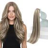 Add Volume 2 Packs of Sunny Weft Hair Extensions and Tape in Hair Extensions Light Brown Highlights Platinum Blonde #P8A/60 For Wedding