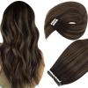Sunny 18″ Bundle: 50G Seamless Tape in Hair Extensions Dark Brown Mixed Chestnut Brown Balayage + 120G Clip in Hair Extensions Brown, Total 170G, Human Hair Extensions Soft