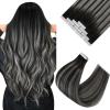Sunny Hair Tape in Hair Extensions Human Hair 24 Inch Hair Extensions Real Human Hair Tape in Extensions for Women Natural Black Roots to Silver Grey Balayage Virgin Hair Natural Straight 10Pcs 25g