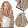 Sunny Hair Tape in Hair Extensions Real Human Hair 16 Inch 40pcs 100g Softness Remy Hair Extensions Tape ins for Women Invisible Ash Blonde Highlight Bleach Blonde with Pink Hue