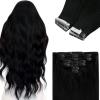 Ve Sunny 2 Pack Total 170G Clip in & Tape in Hair Extensions Real Human Hair Black 20 inch