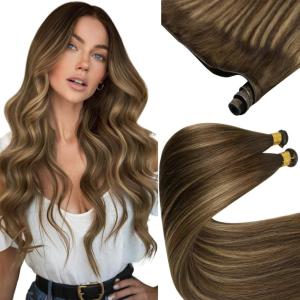 130g 24inch Chocolate Brown Balayage Hair Extensions Bundle Tape in Extensions with Genius Weft Hair Extensions Human Hair 2 Packs