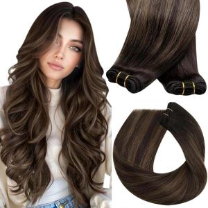 [2 Packs Bundle] Sunny Hair Tape in Hair Extensions Balayage 18inch 50g + Sew in Hair Extensions Brown Balayage 20inch 100g
