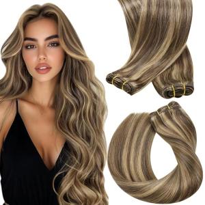 [2 Packs Bundle] Sunny Hair Tape in Hair Extensions Highlights 18inch 50g + Sew in Hair Extensions Brown Blonde 20inch 100g